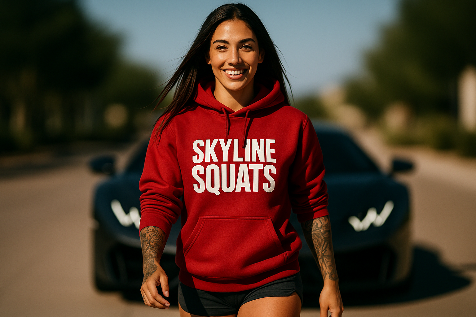 Skyline Squats Road Warrior Hoodie — Dumbbells & Hotels