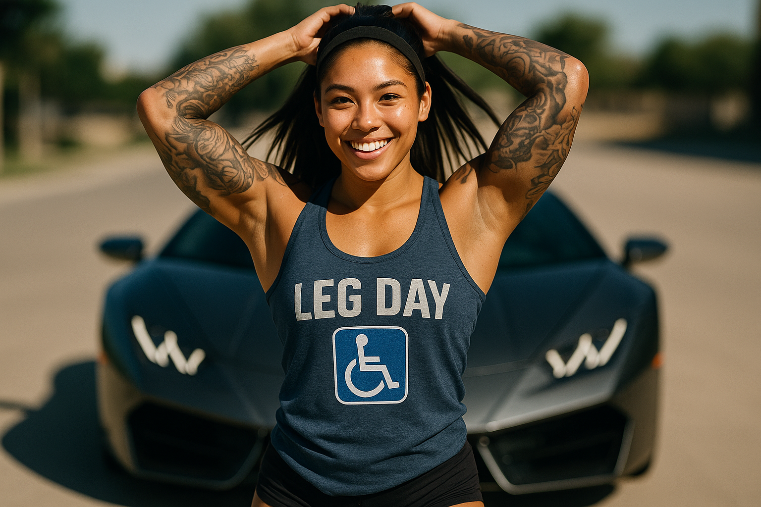 "Leg Day" Women's Racerback Tank Handicap Blue by Dumbbells and Hotels