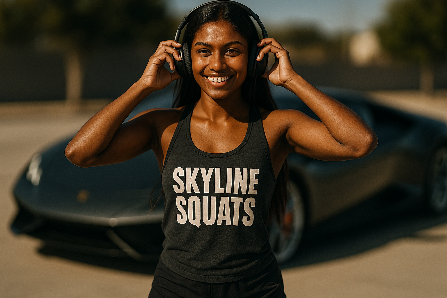 Skyline Squats - Women’s Racerback Tank by Dumbbells and Hotels