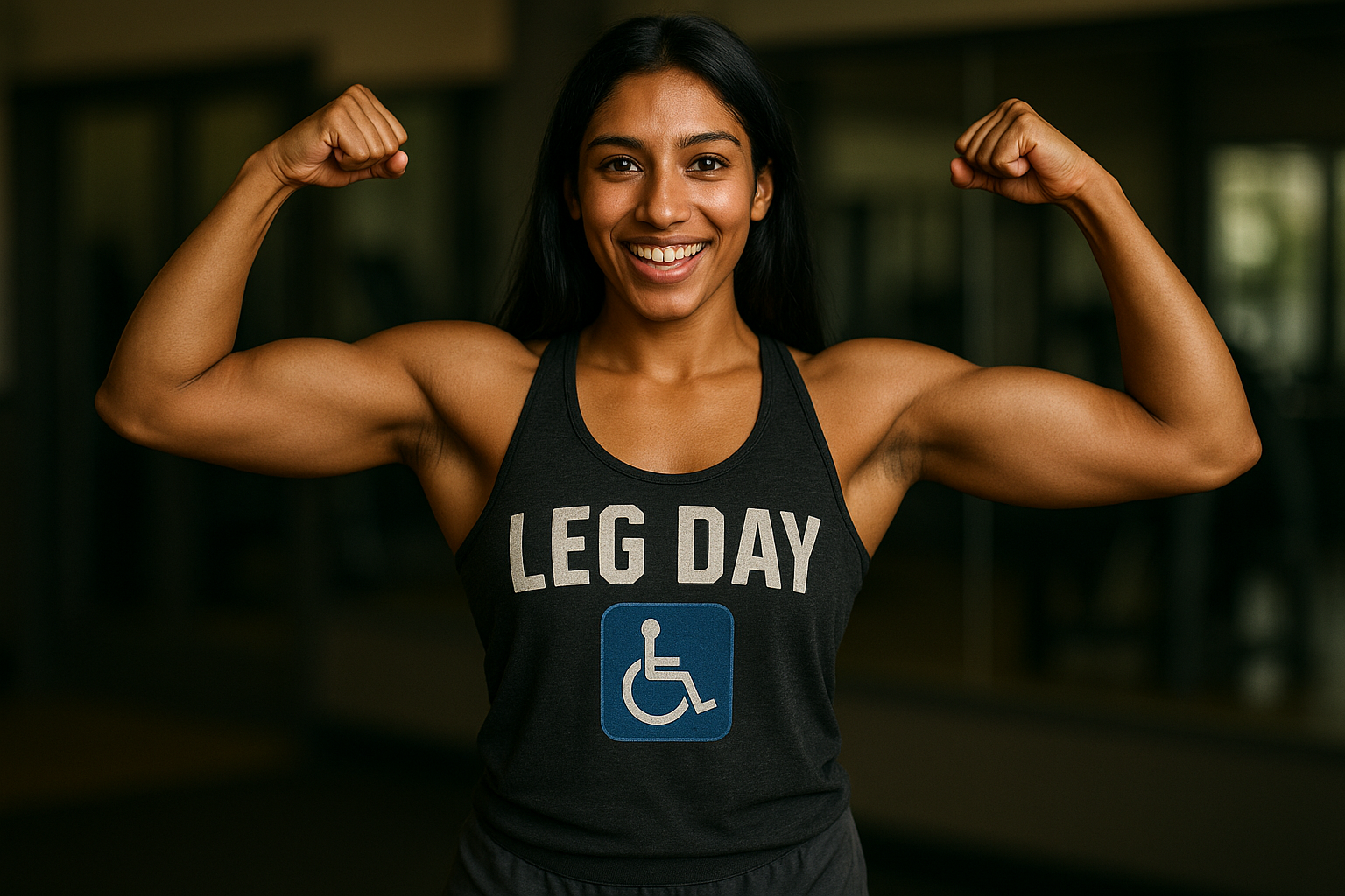 "Leg Day" Women's Racerback Tank Handicap Blue by Dumbbells and Hotels