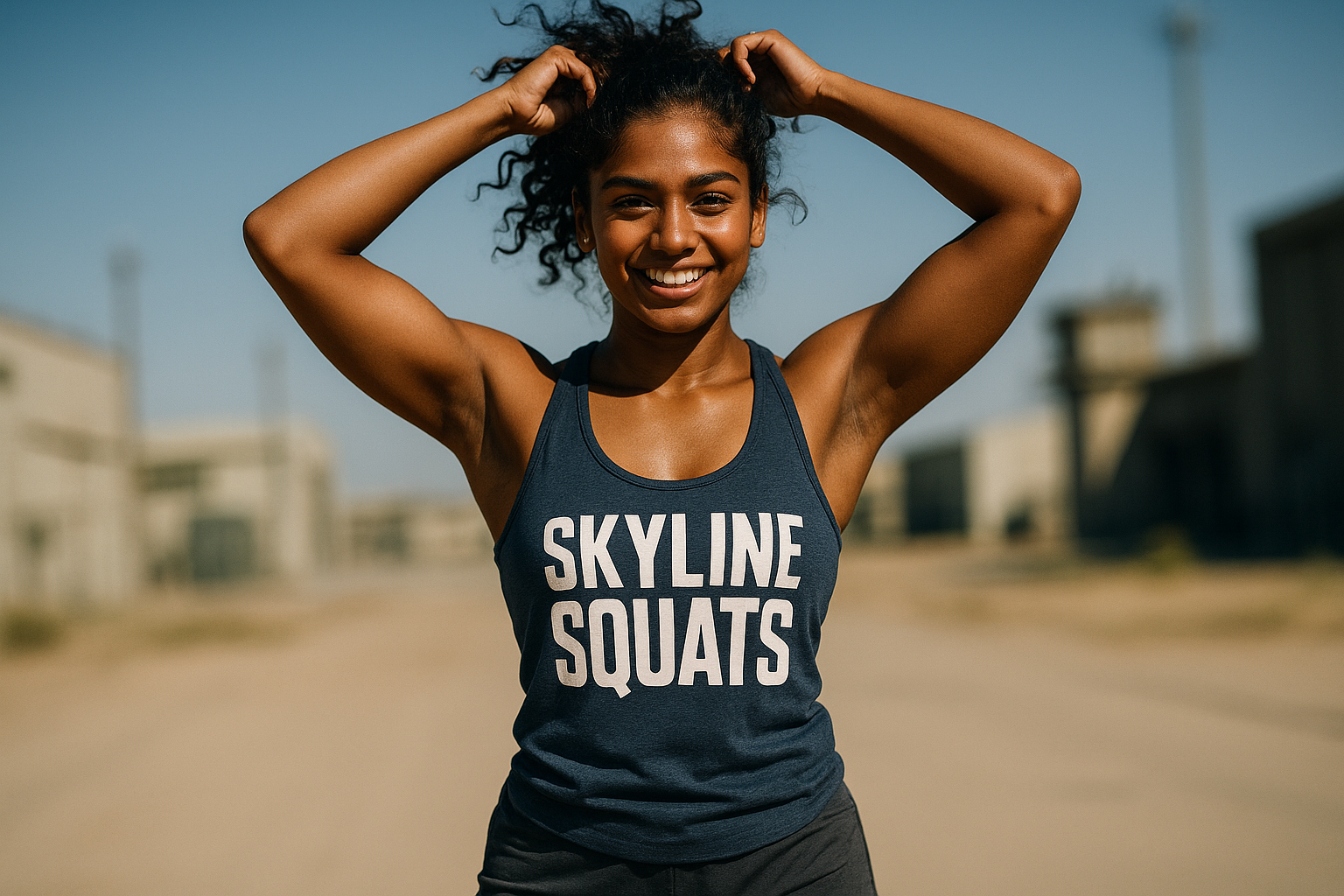 Skyline Squats - Women’s Racerback Tank by Dumbbells and Hotels