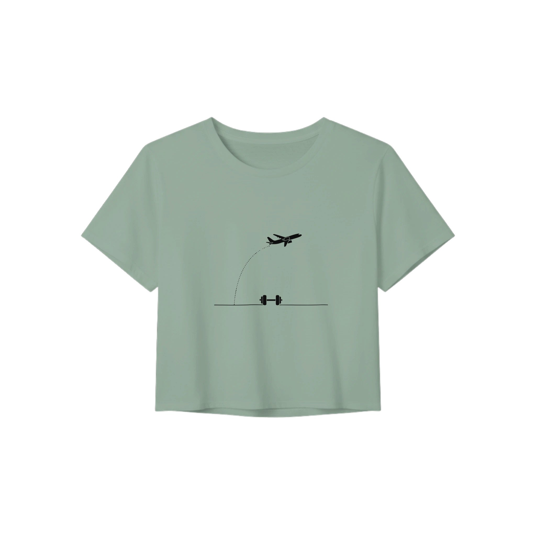 Beverage Cart Miles, Bodyweight Wins women's travel crop tee by Dumbbells & Hotels - lifestyle shot