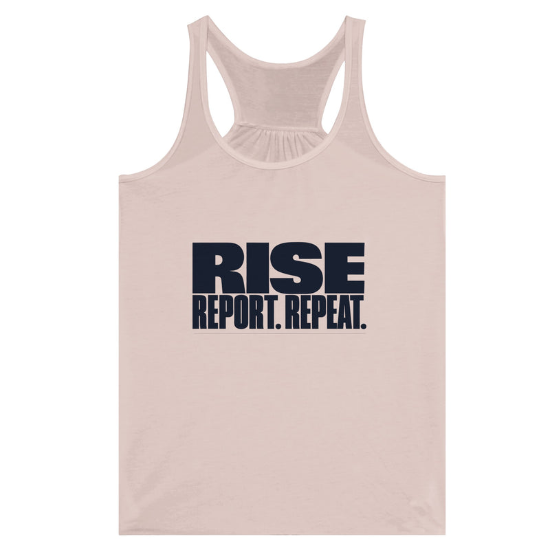 Rise. Report. Repeat. Racerback | Dumbbells & Hotels - Rise. Report. Repeat. design, racerback product photo