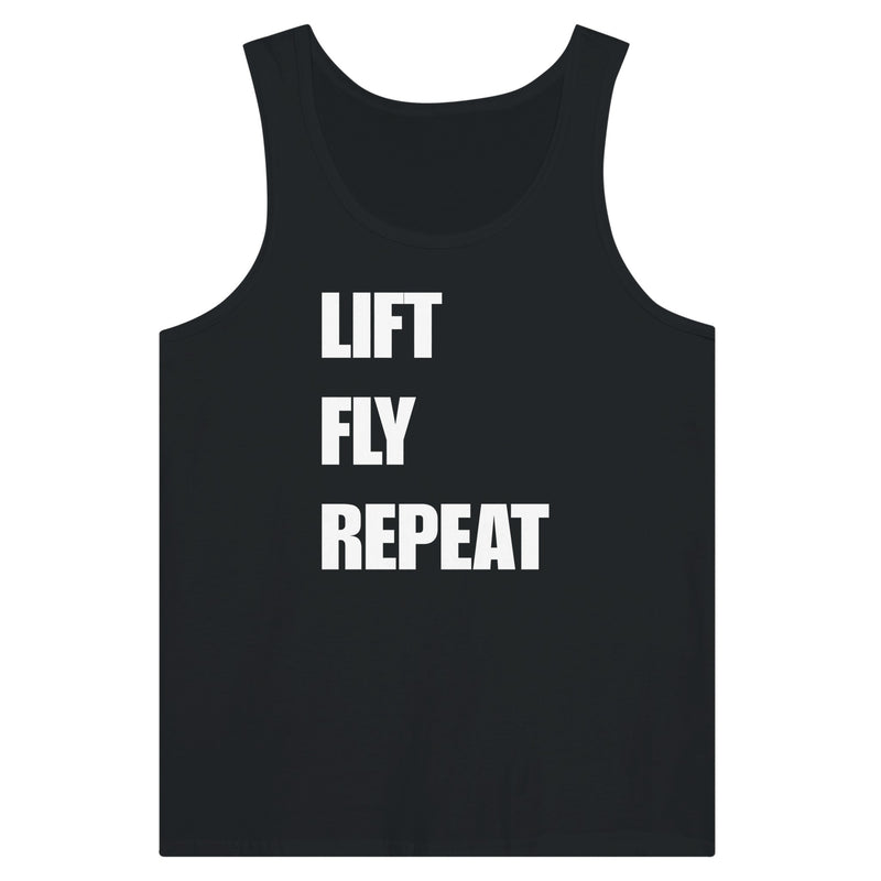Dumbbells & Hotels unisex tank top with the Lift Fly Repeat graphic - product shot 8 of 18