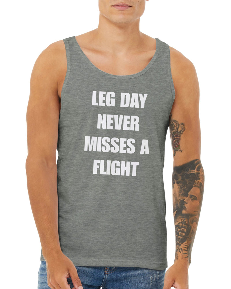 men's travel tank with white Leg Day Never Misses a Flight print on dark fabric, product view 17