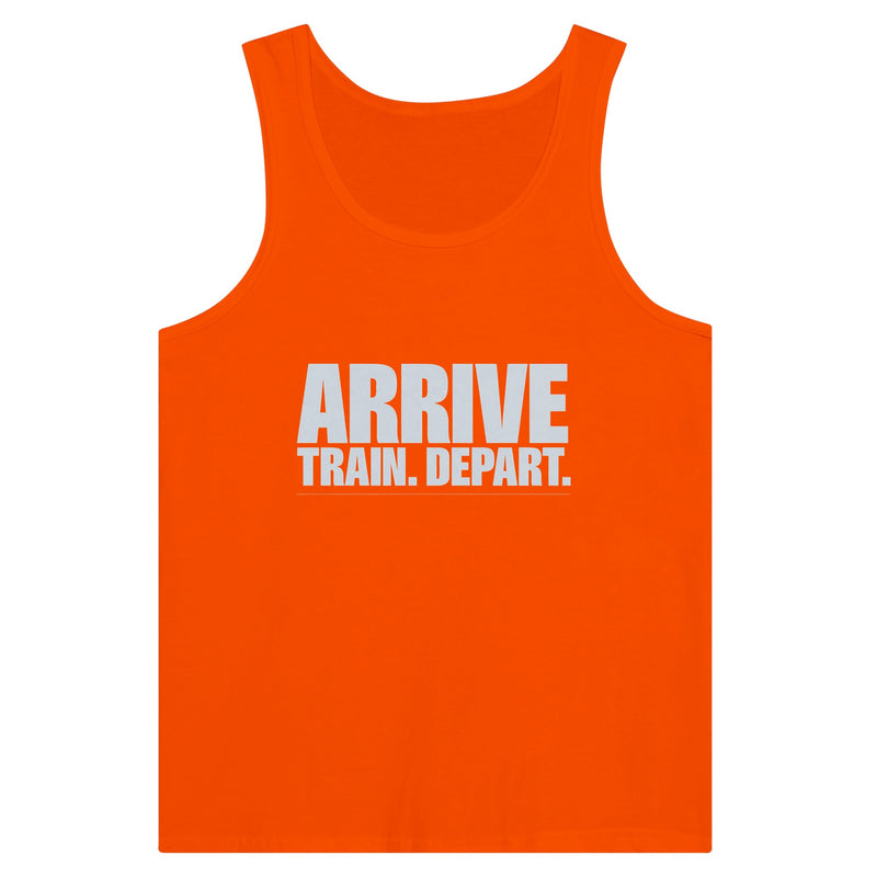 Arrive. Train. Depart. Tank | Dumbbells & Hotels - Arrive. Train. Depart. design, tank product photo