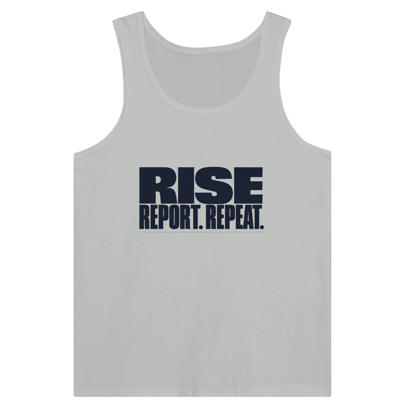 Rise. Report. Repeat. Tank | Dumbbells & Hotels - Rise. Report. Repeat. design, tank product photo
