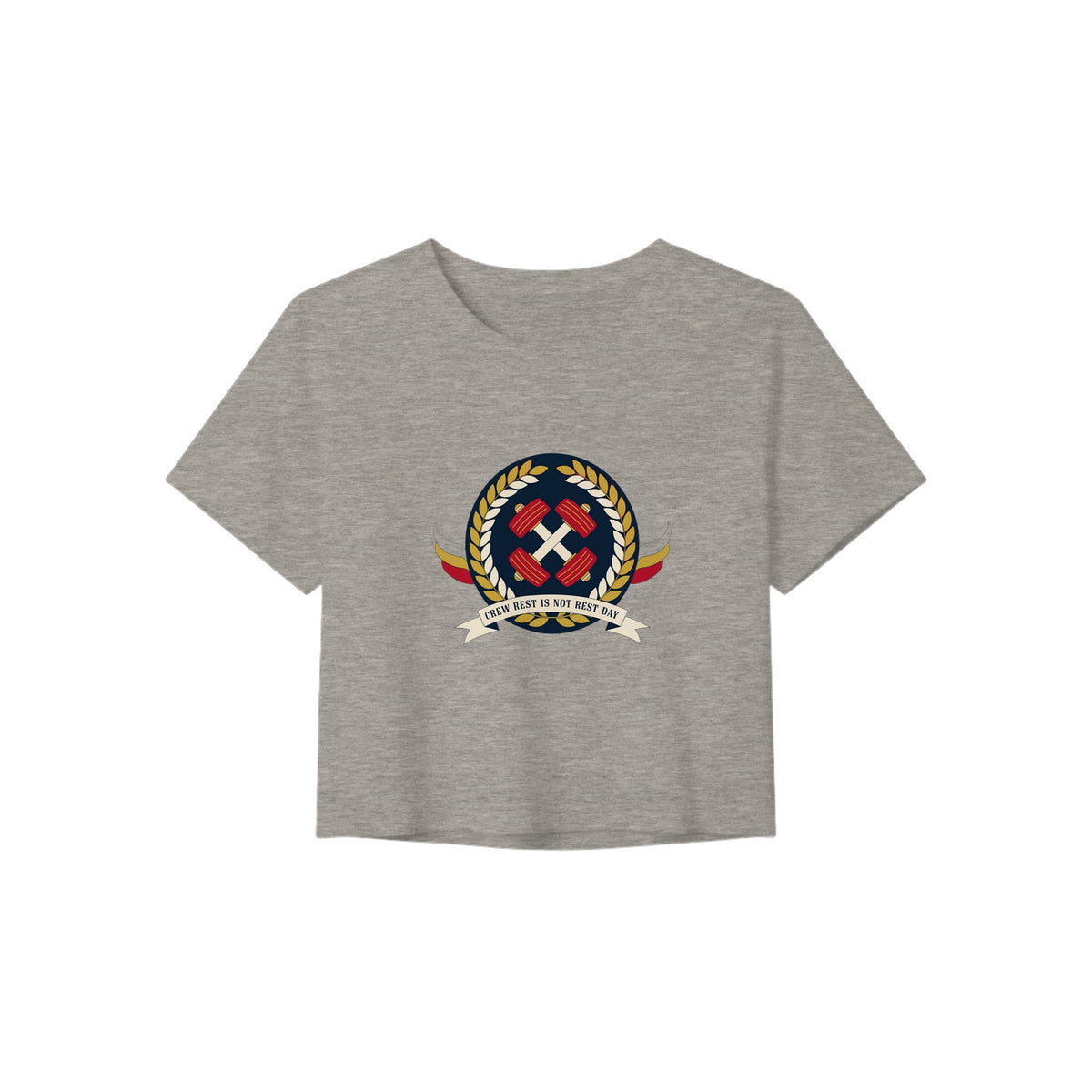 Crew Rest Is Not Rest Day. Crop Tee | Dumbbells & Hotels - Crew Rest Is Not Rest Day. design, crop tee product photo
