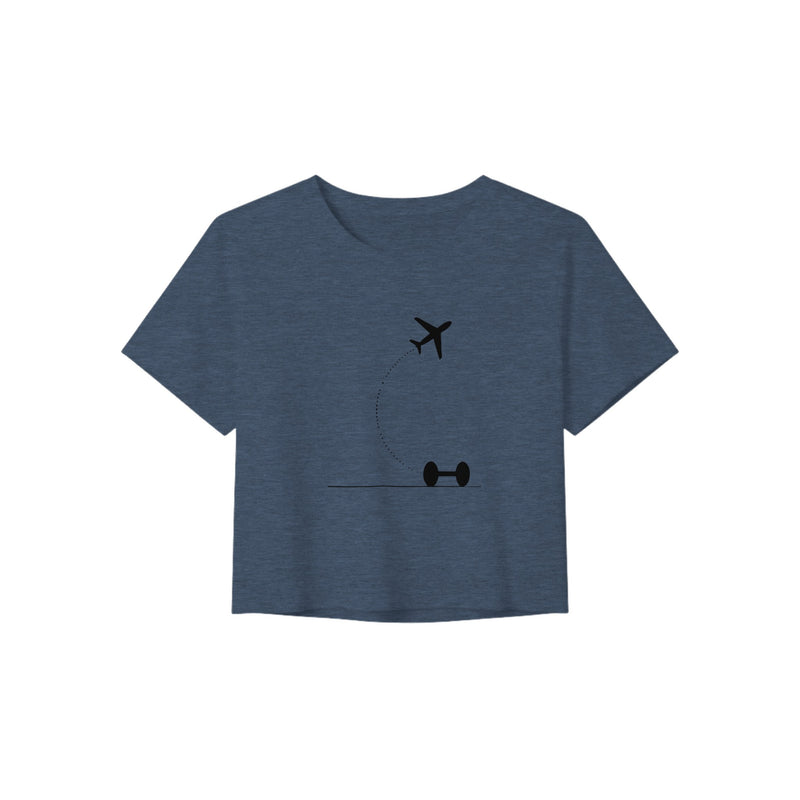 Heather Navy Hotel Key, Fitness Key cropped tee, flight-path dumbbell design
