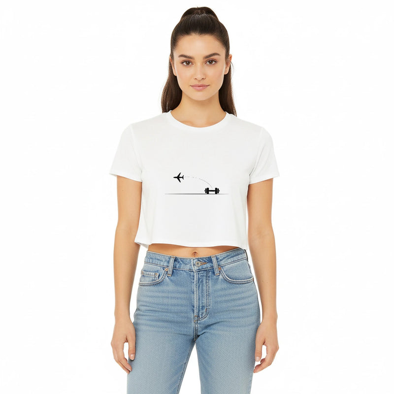 Land. Recover. Repeat. Crop Tee | Dumbbells & Hotels - Land. Recover. Repeat. design, crop tee product photo