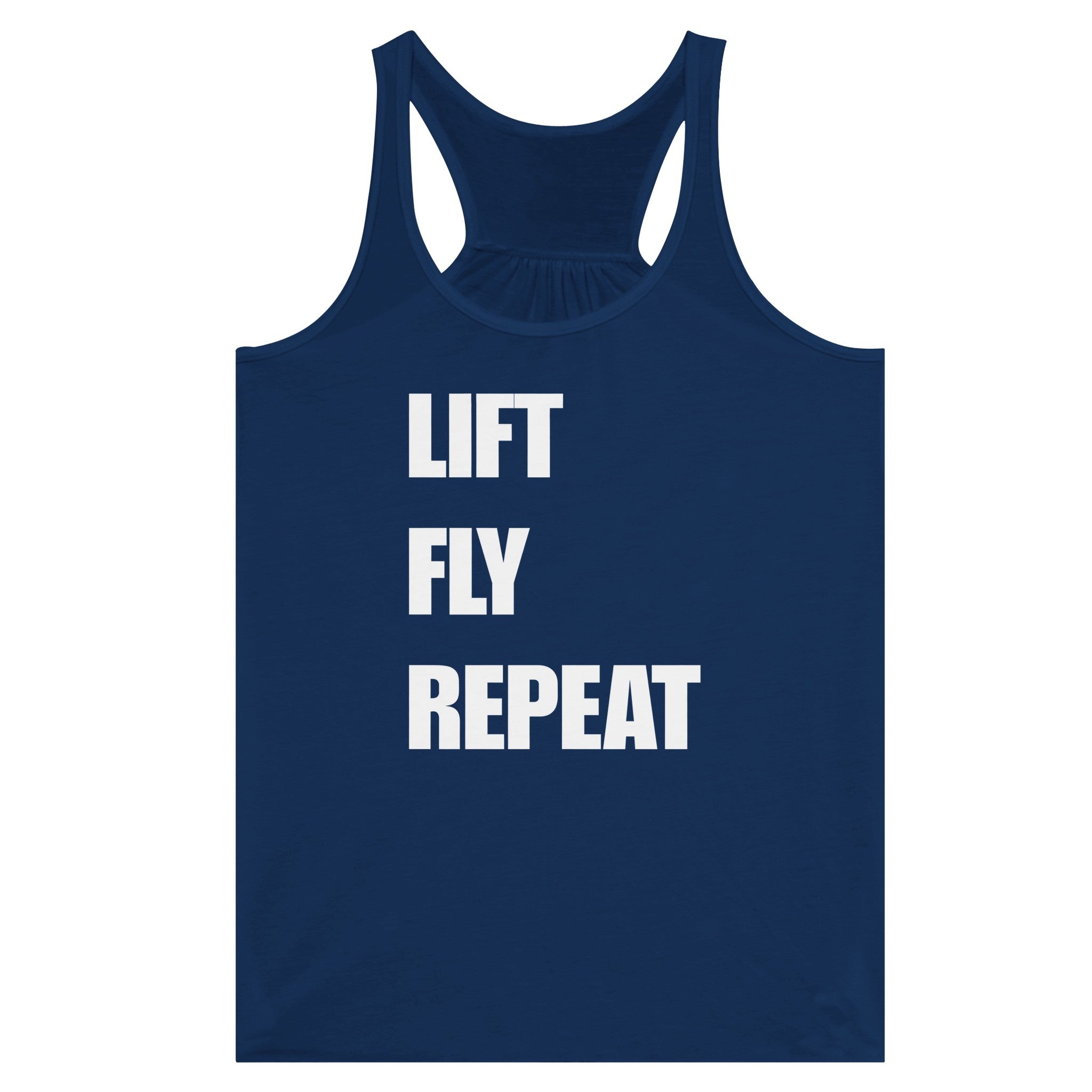 Dumbbells & Hotels women's flowy racerback tank with the Lift Fly Repeat graphic - product shot 12 of 13
