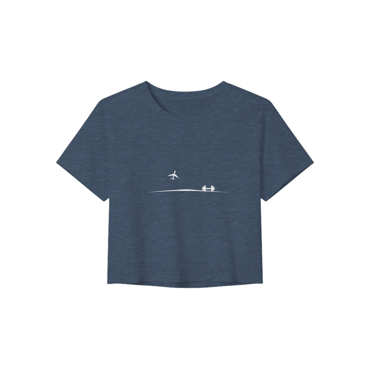 Heather Navy Charting Progress, Charting Reps Crop Tee by Dumbbells & Hotels, light-ink print