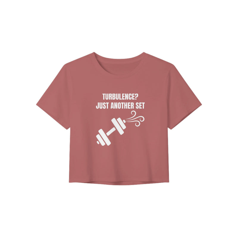Turbulence? Just Another Set women's travel crop tee by Dumbbells & Hotels — view 7