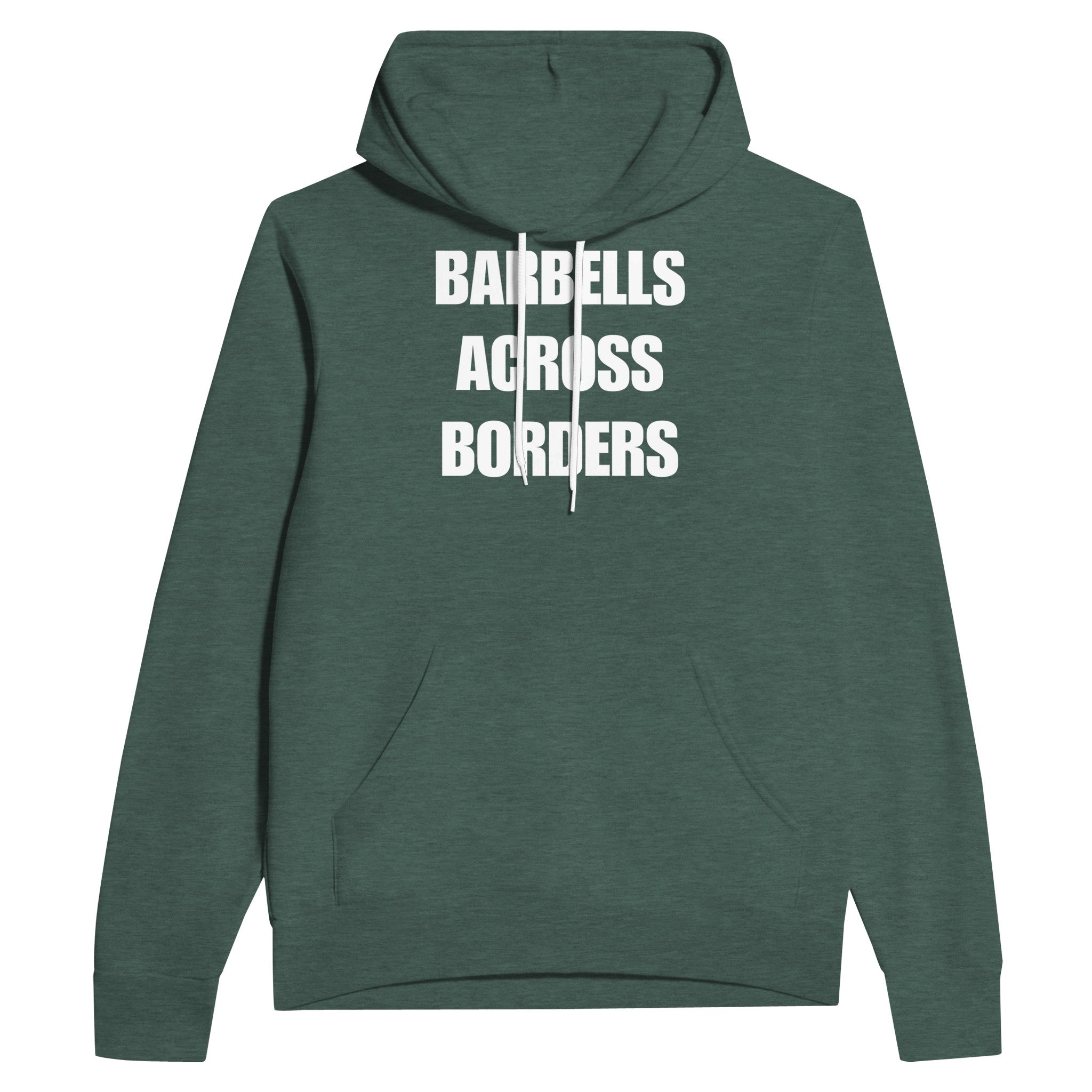 Barbells Across Borders travel hoodie — road warrior training in the hotel gym | Dumbbells & Hotels