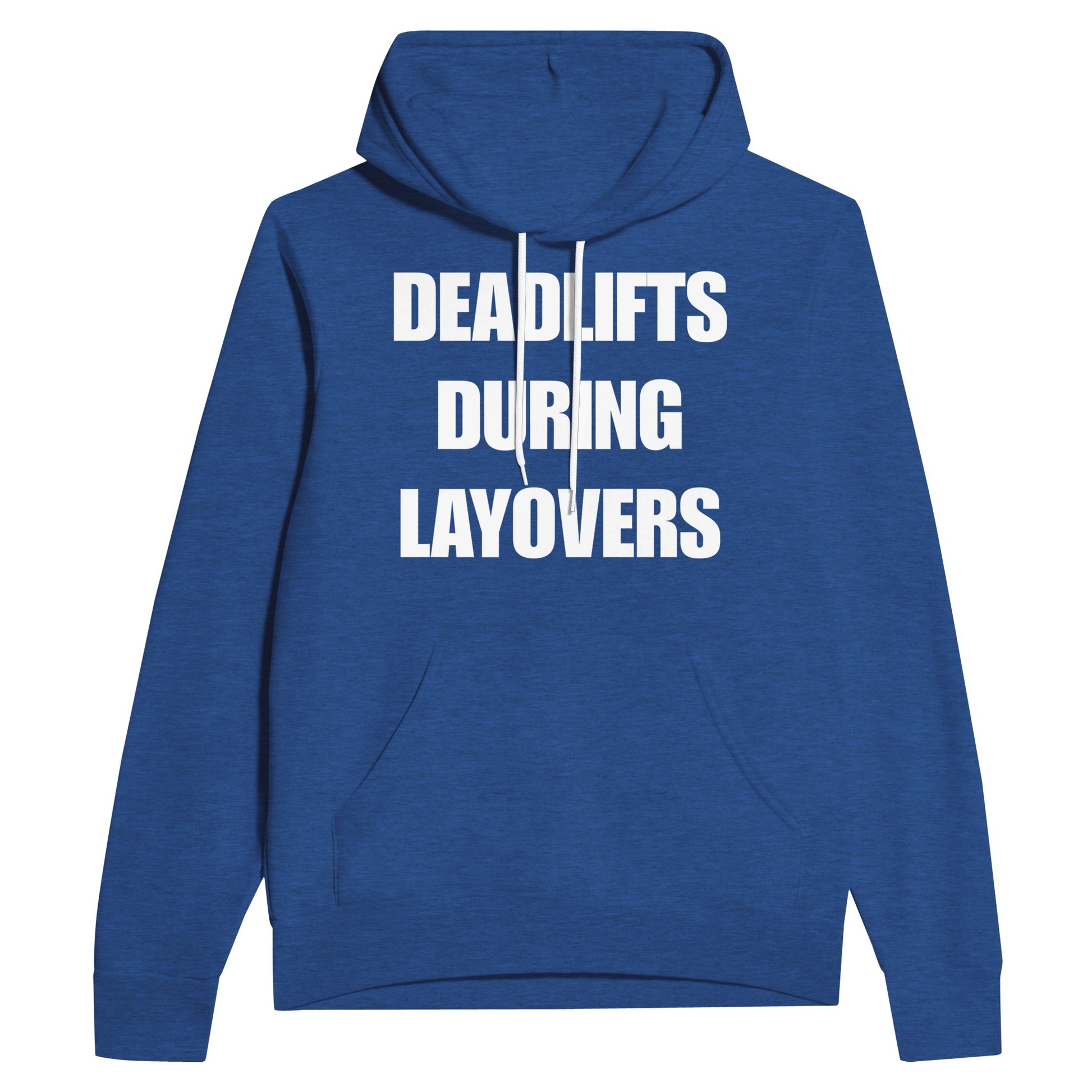 Deadlifts During Layovers travel hoodie — layover-ready capsule-wardrobe apparel designed by pilots | Dumbbells & Hotels