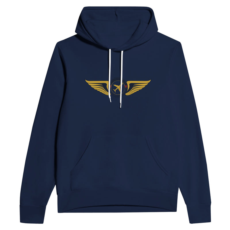 Aviator Wings unisex sponge fleece layover hoodie, detail view 7 — Dumbbells & Hotels