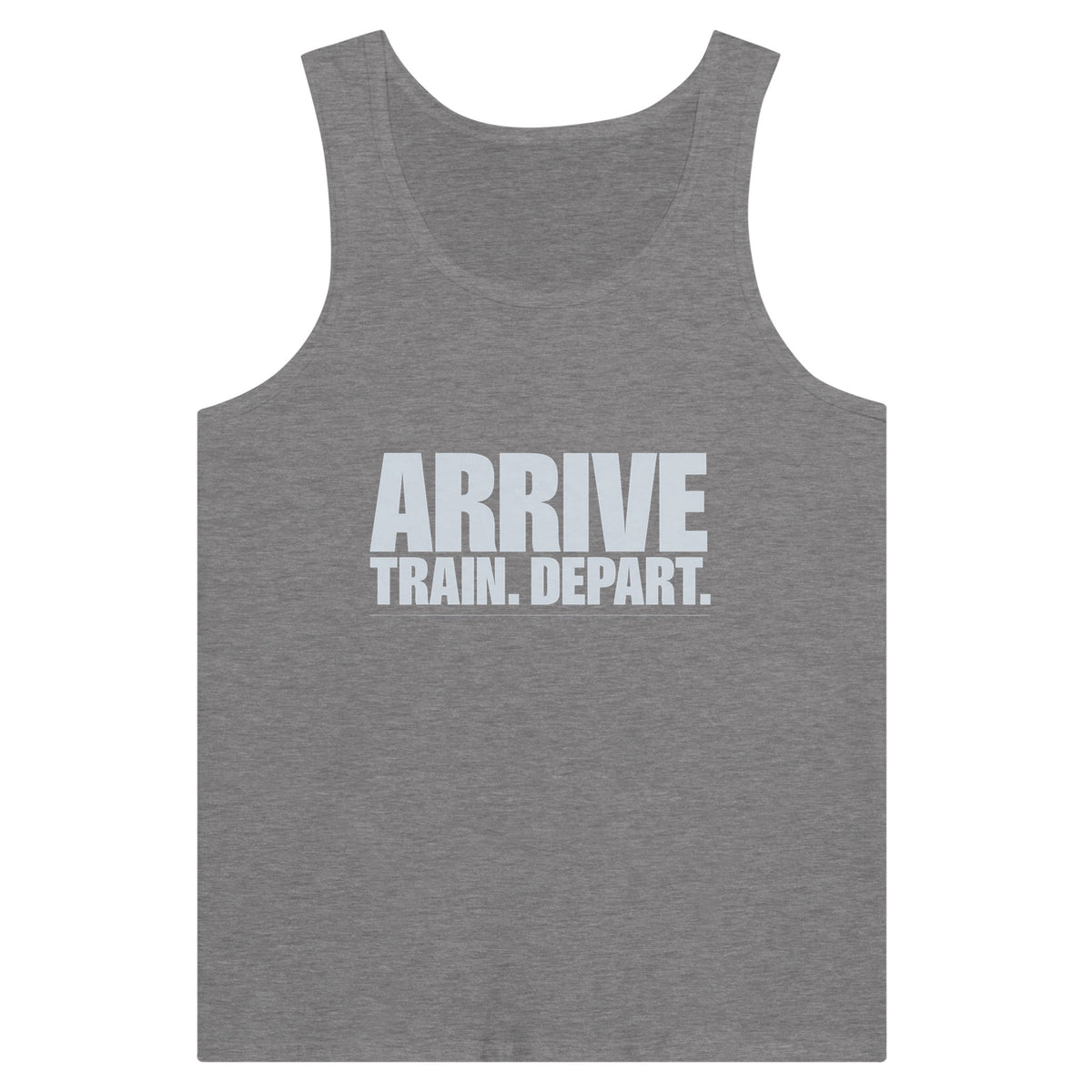 Arrive. Train. Depart. Tank | Dumbbells & Hotels - Arrive. Train. Depart. design, tank product photo