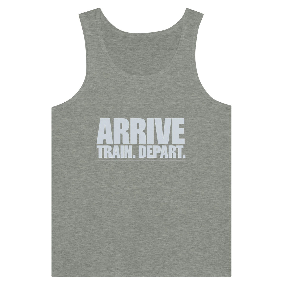 Arrive. Train. Depart. Tank | Dumbbells & Hotels - Arrive. Train. Depart. design, tank product photo
