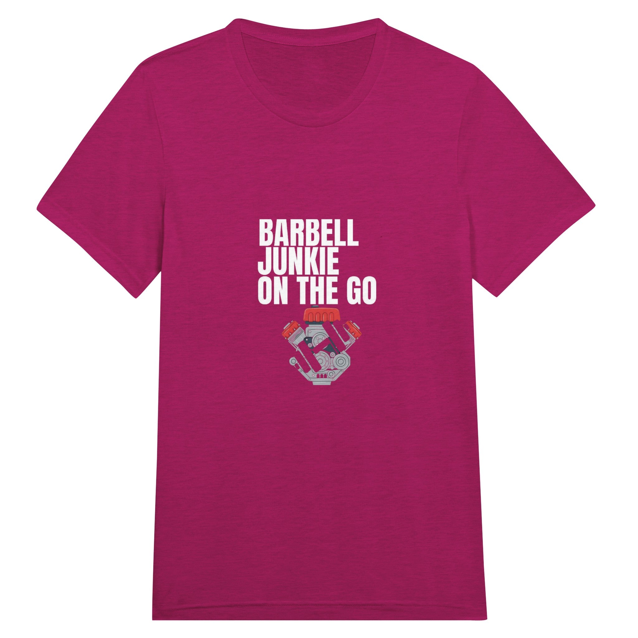 Barbell Junkie on the Go unisex classic travel tee by Dumbbells & Hotels — road warrior gym apparel