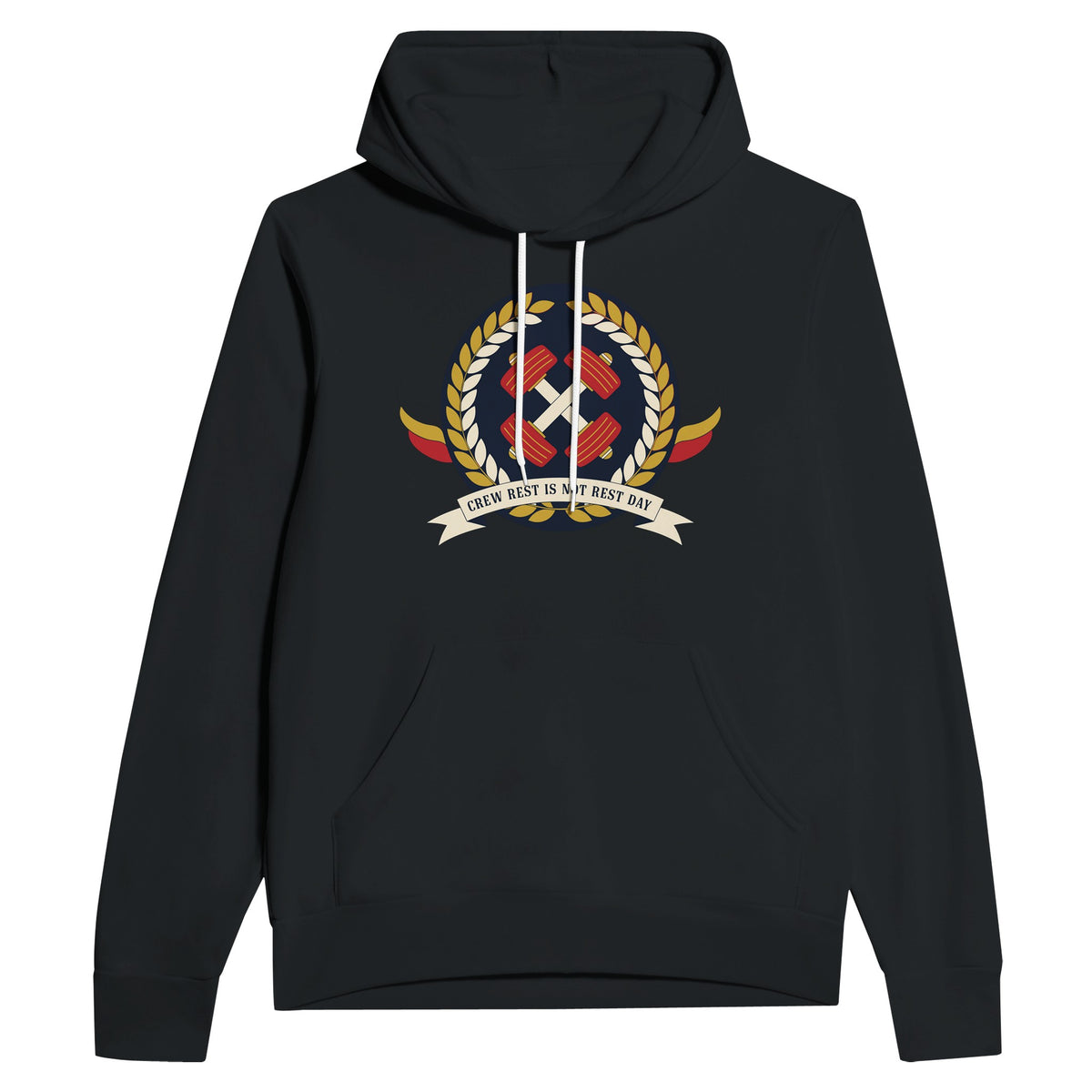 Crew Rest Is Not Rest Day. Hoodie | Dumbbells & Hotels - Crew Rest Is Not Rest Day. design, hoodie product photo