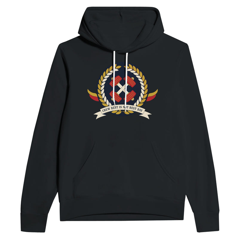 Crew Rest Is Not Rest Day. Hoodie | Dumbbells & Hotels - Crew Rest Is Not Rest Day. design, hoodie product photo