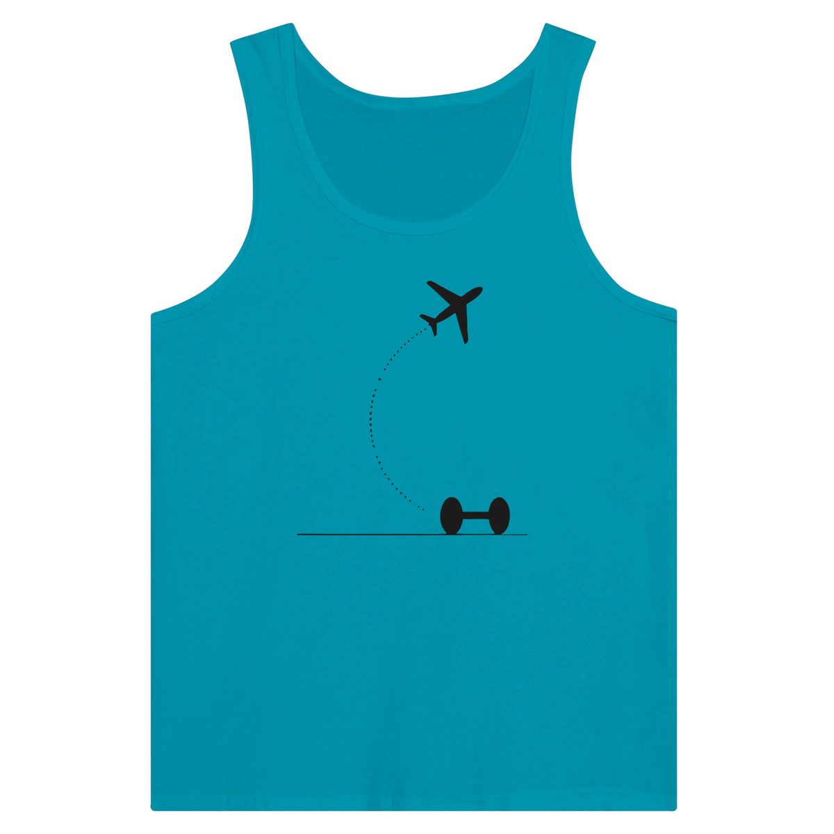 Teal Hotel Key, Fitness Key travel tank, flight-path dumbbell design