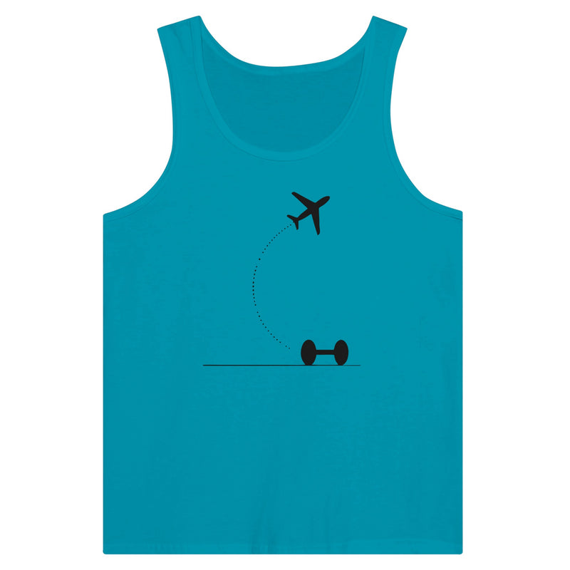 Teal Hotel Key, Fitness Key travel tank, flight-path dumbbell design