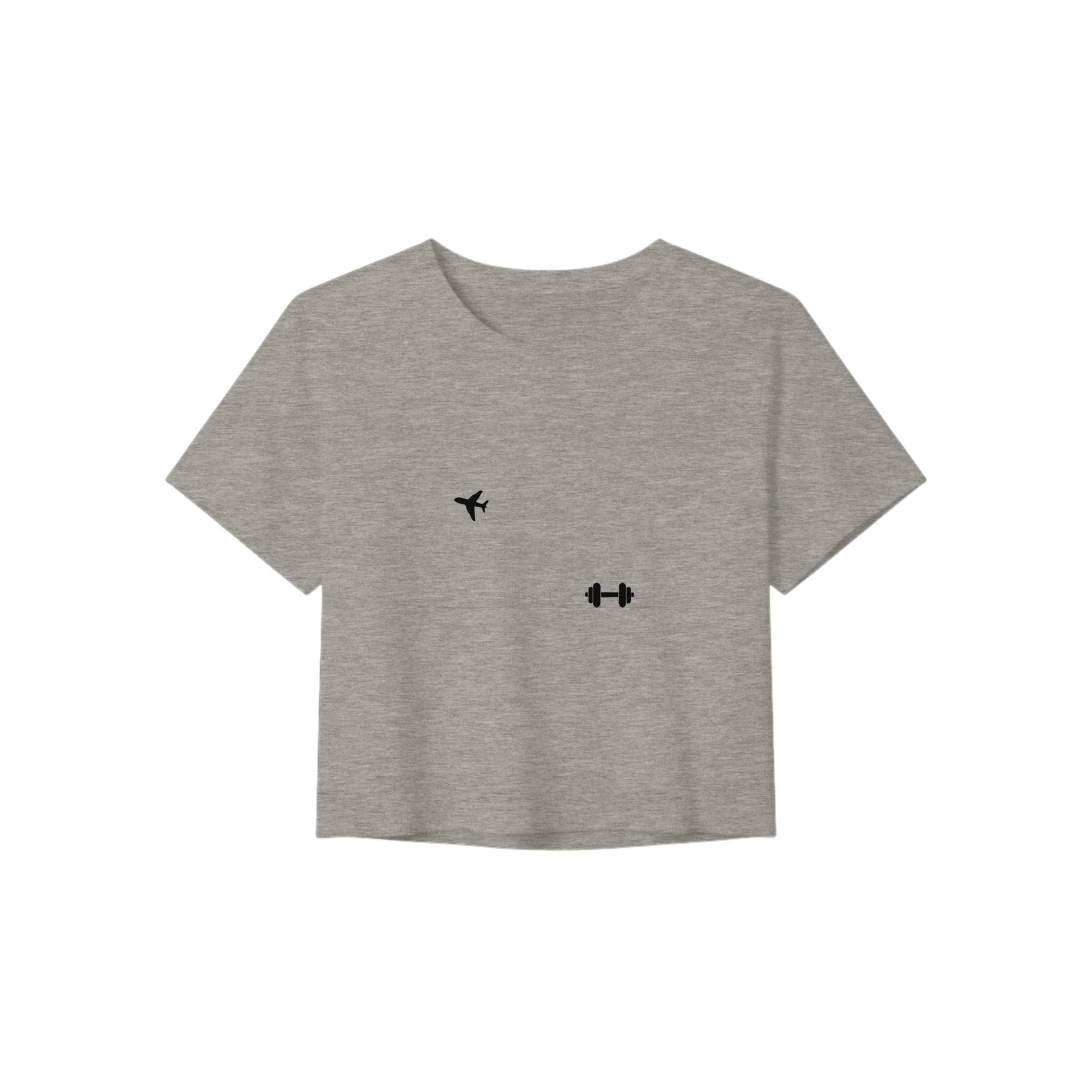 Boardroom Bound Body women's travel crop tee by Dumbbells & Hotels — view 1