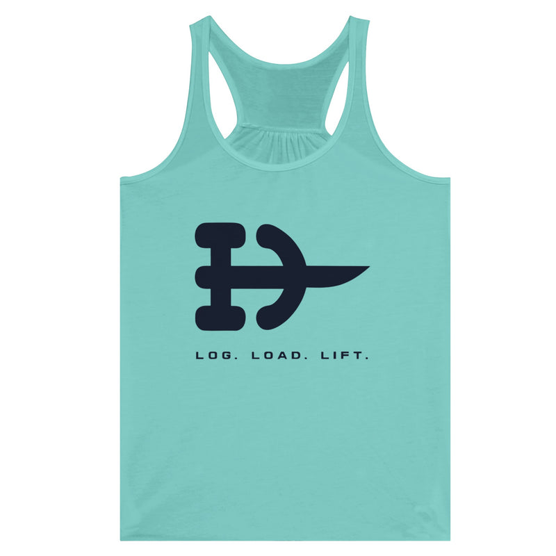 Log. Load. Lift. Racerback | Dumbbells & Hotels - Log. Load. Lift. design, racerback product photo