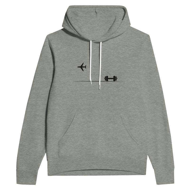 Land. Recover. Repeat. Hoodie | Dumbbells & Hotels - Land. Recover. Repeat. design, hoodie product photo