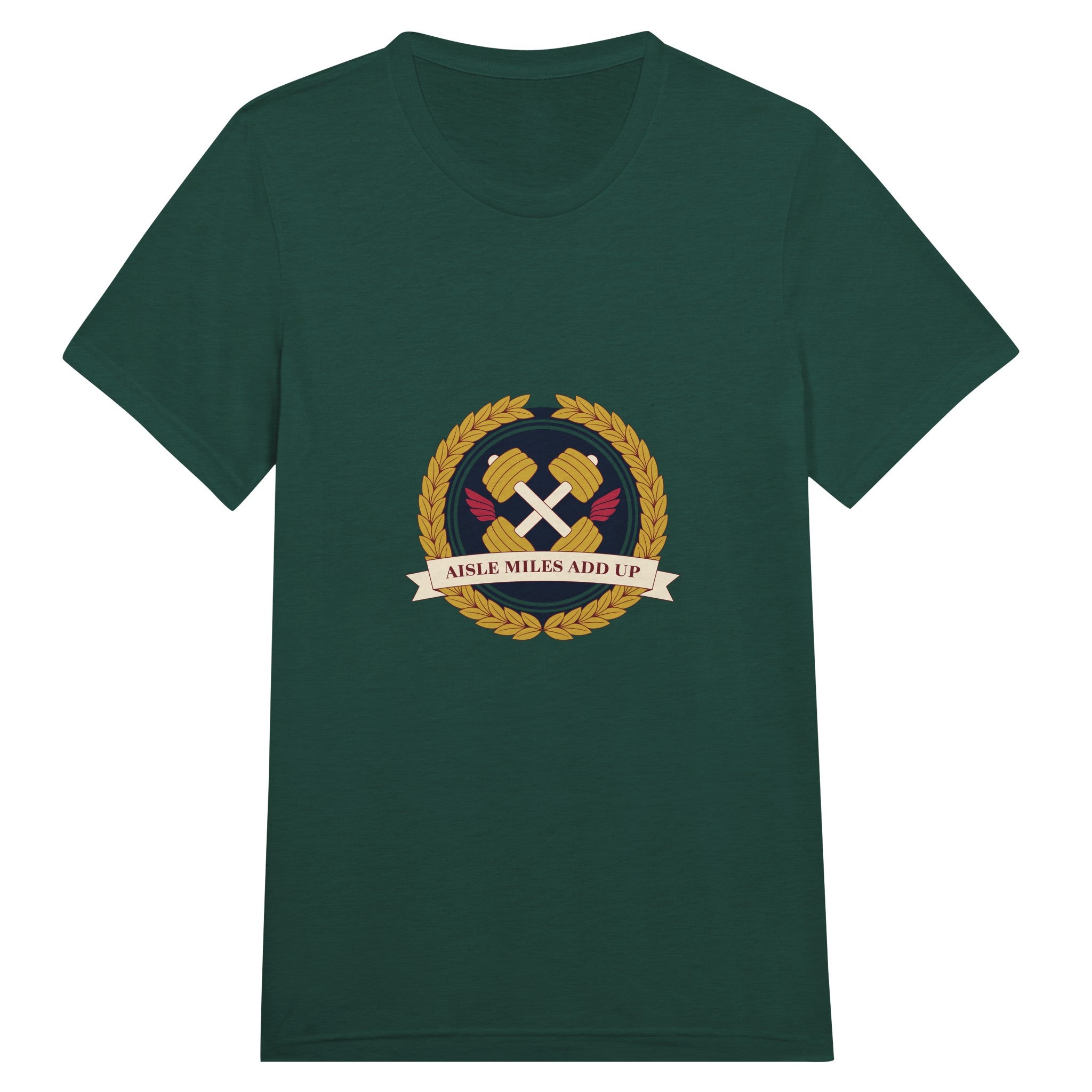 Aisle Miles Add Up frequent flyer travel tee, detail view 3 — Dumbbells & Hotels