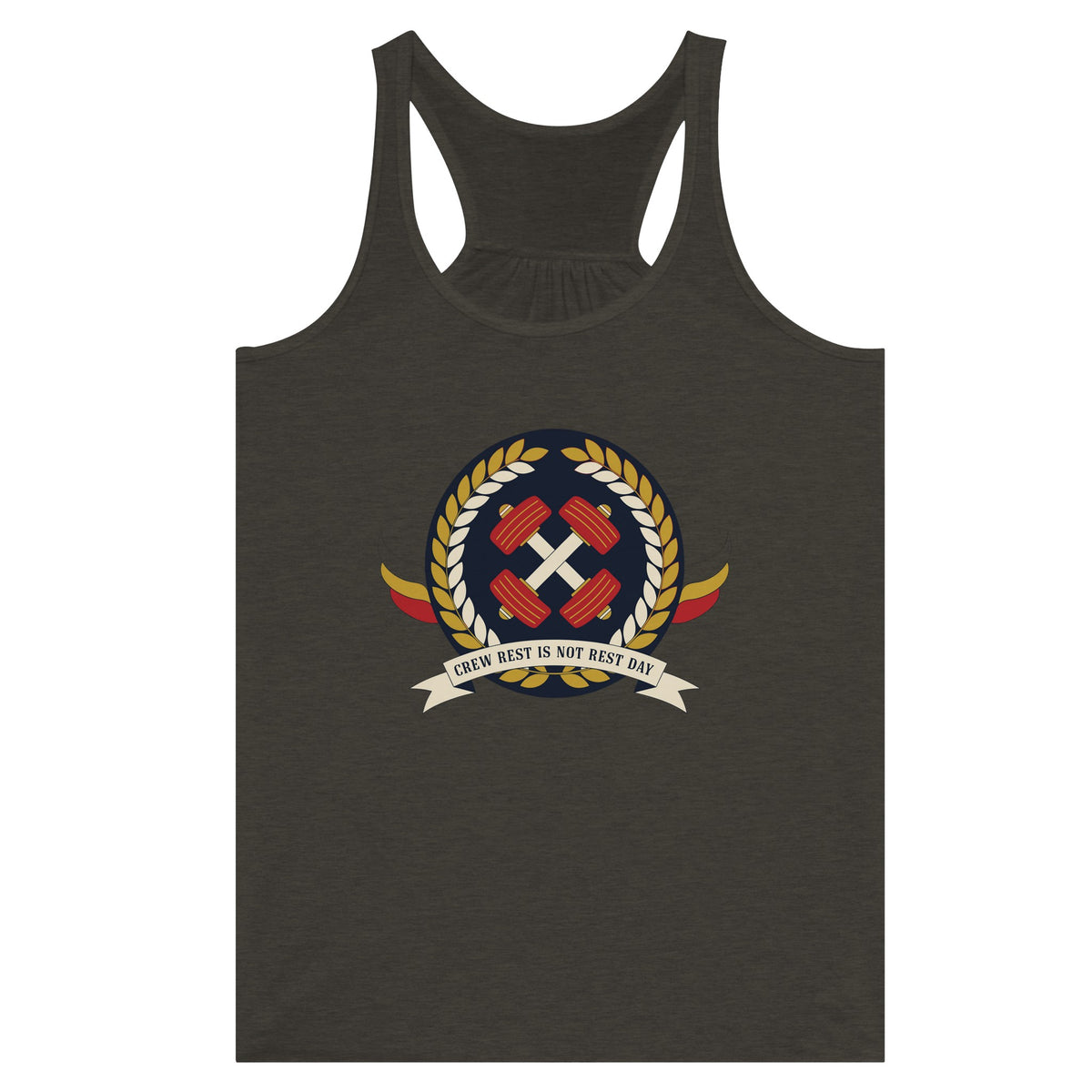 Crew Rest Is Not Rest Day. Racerback | Dumbbells & Hotels - Crew Rest Is Not Rest Day. design, racerback product photo