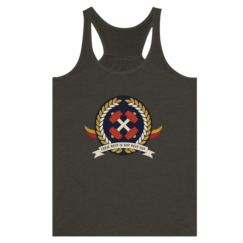 Crew Rest Is Not Rest Day. Racerback | Dumbbells & Hotels - Crew Rest Is Not Rest Day. design, racerback product photo