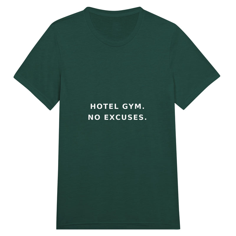 unisex triblend travel tee with white Hotel Gym. No Excuses. typography print