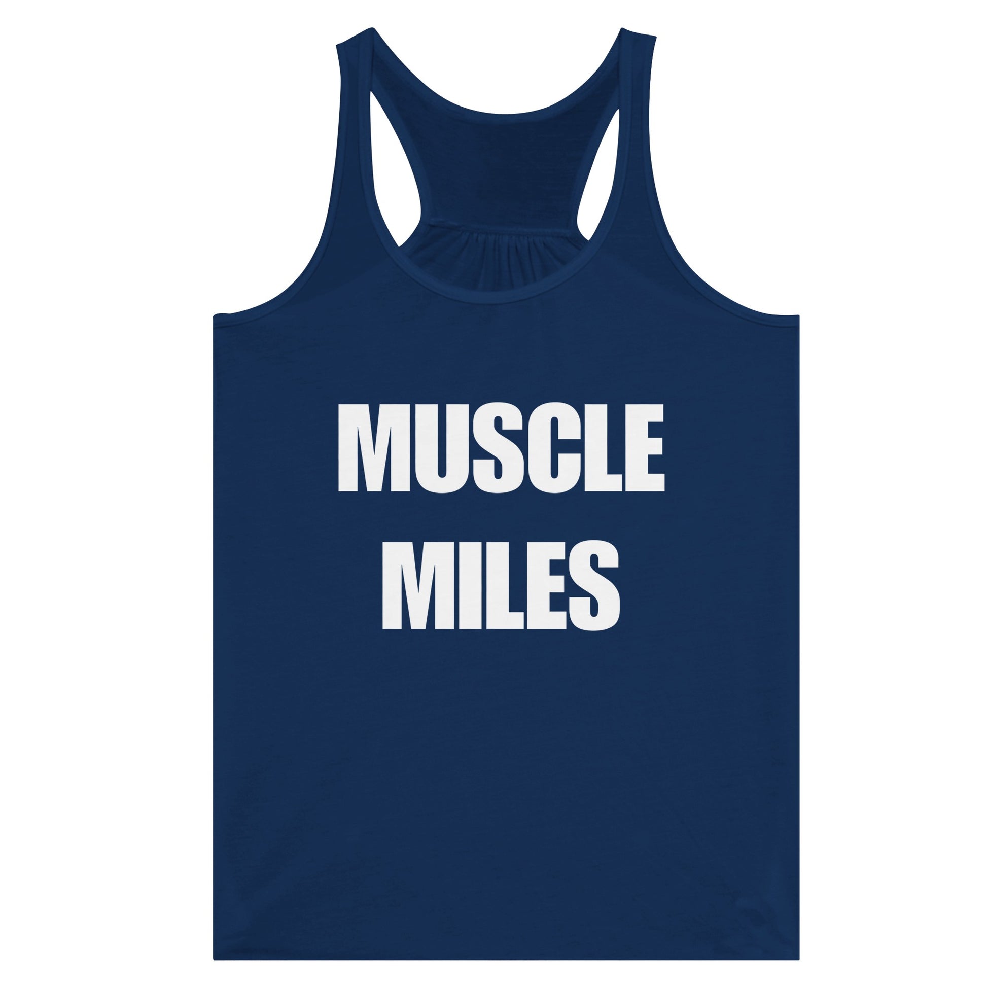 Muscle Miles racerback tank on-model, layover-ready styling