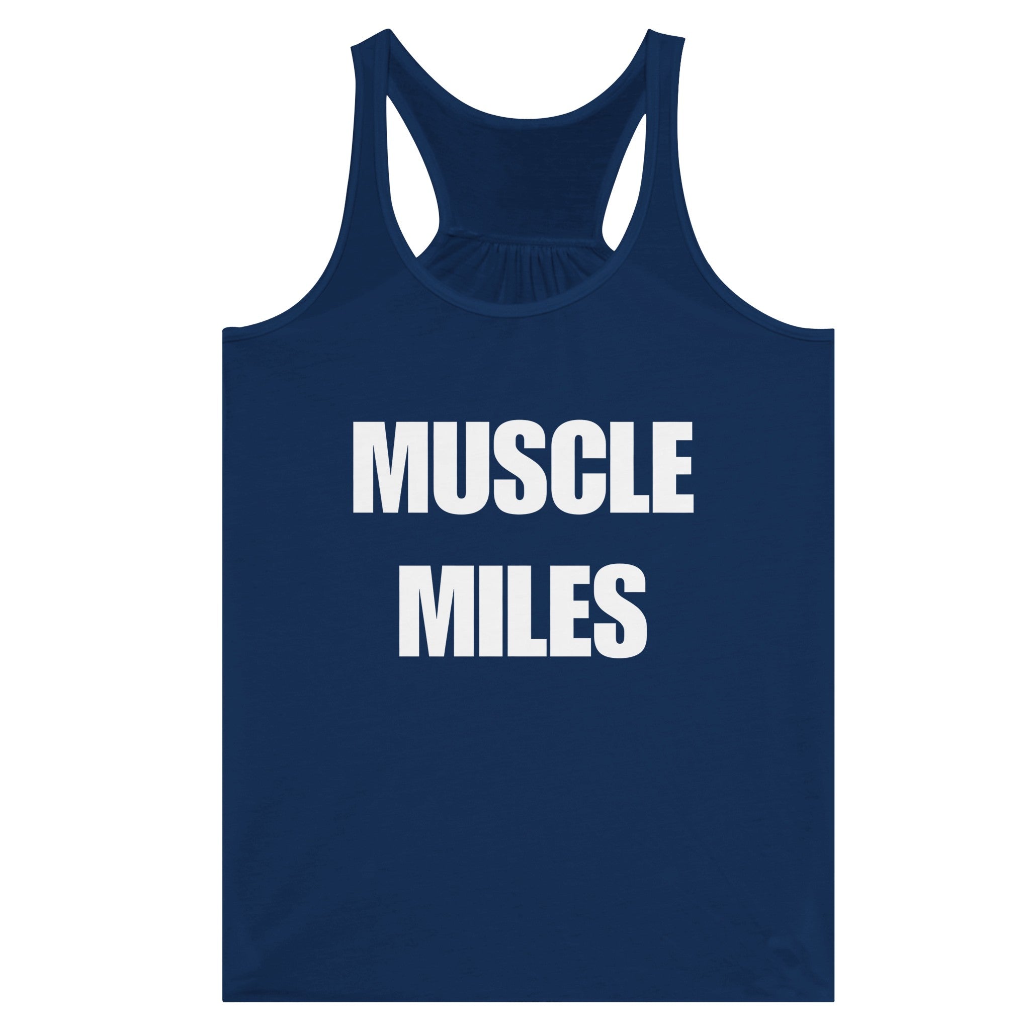 Muscle Miles racerback tank on-model, layover-ready styling