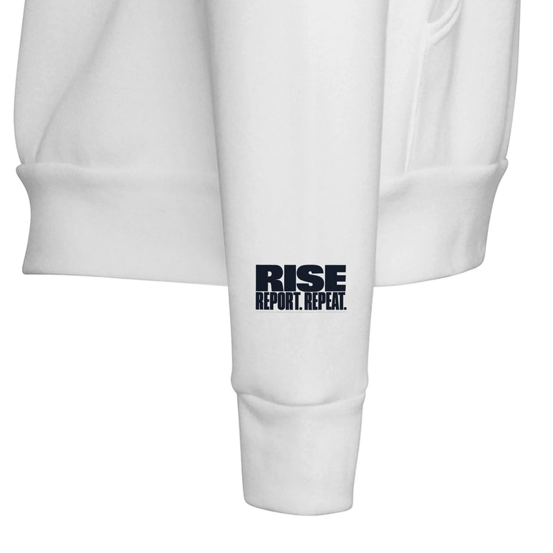 Rise. Report. Repeat. Hoodie | Dumbbells & Hotels - Rise. Report. Repeat. design, hoodie product photo