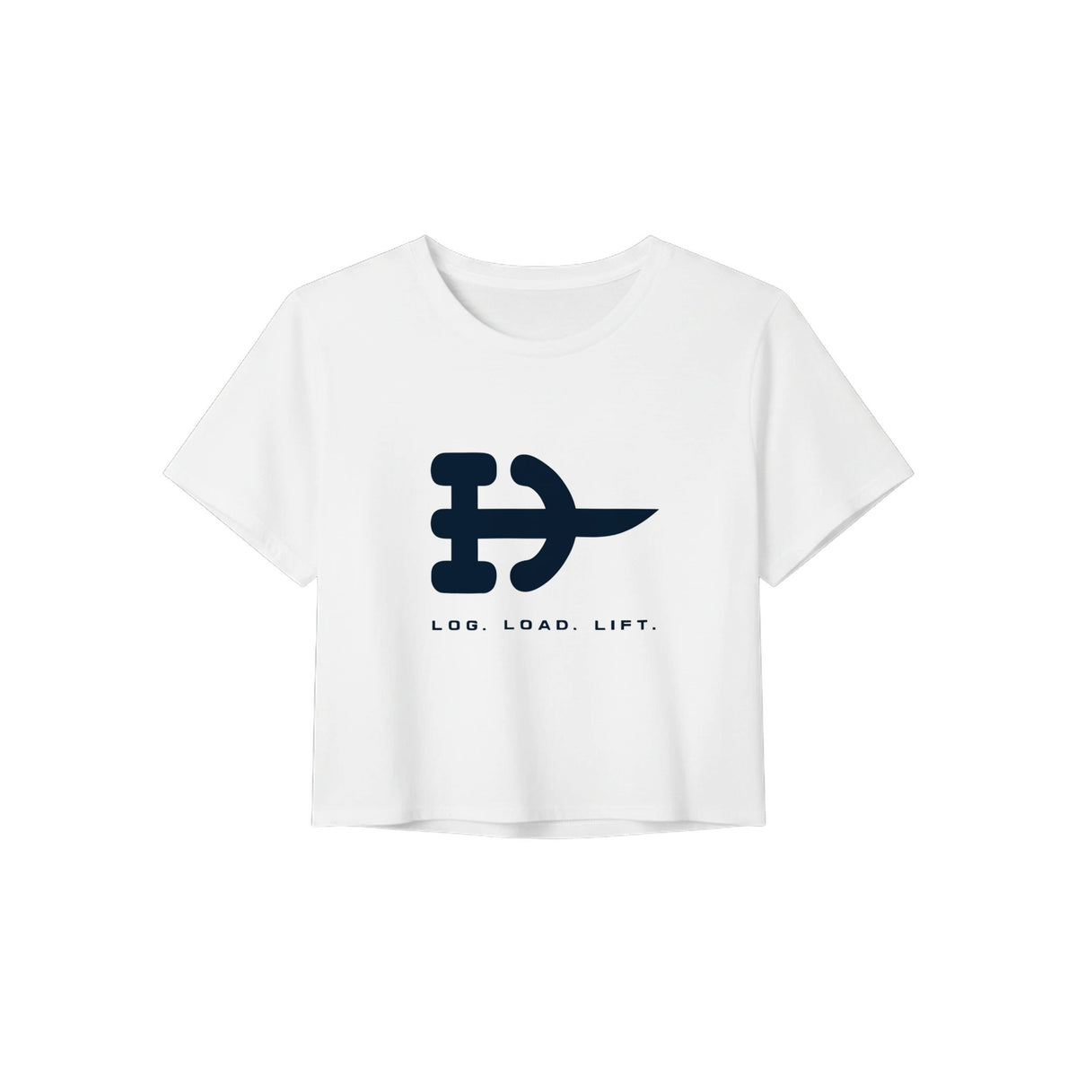 Log. Load. Lift. Crop Tee | Dumbbells & Hotels - Log. Load. Lift. design, crop tee product photo