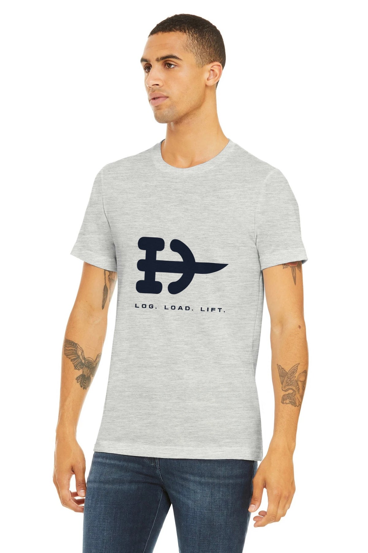 Log. Load. Lift. Tee | Dumbbells & Hotels - Log. Load. Lift. design, tee product photo