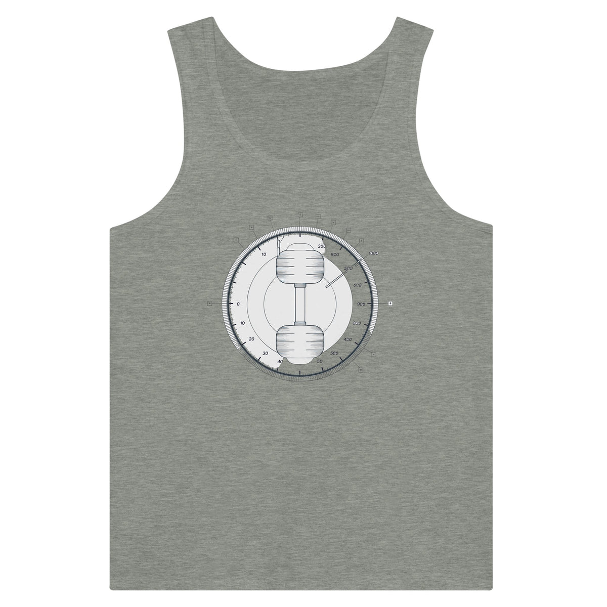 Unisex tank with Elevation Changes, Effort Stays dumbbell and wing design, travel fitness apparel by Dumbbells & Hotels