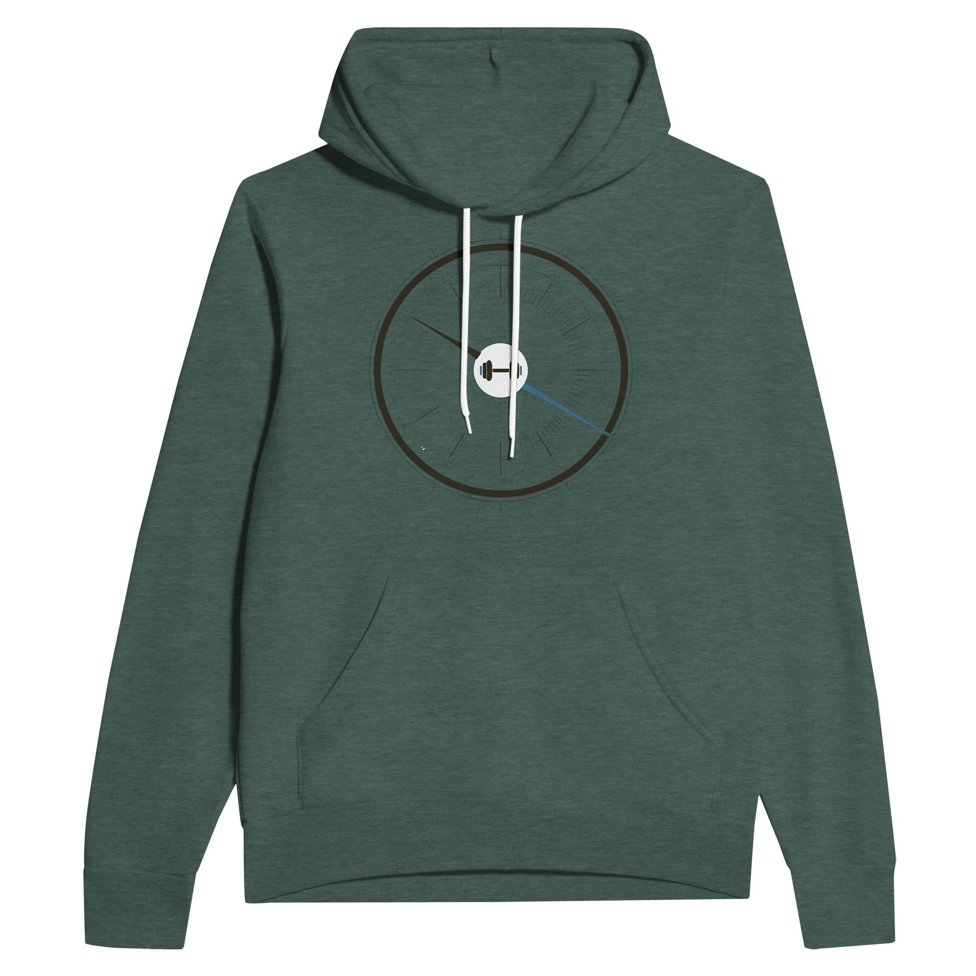 Model in the Bedside Manner Barbell Manner hoodie at a hotel gym warmup