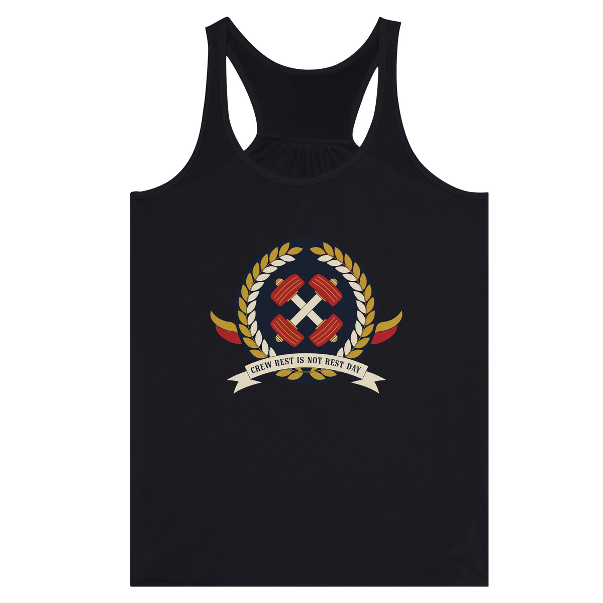 Crew Rest Is Not Rest Day. Racerback | Dumbbells & Hotels - Crew Rest Is Not Rest Day. design, racerback product photo