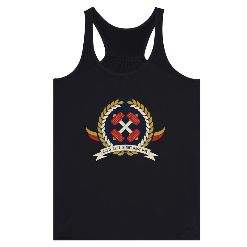 Crew Rest Is Not Rest Day. Racerback | Dumbbells & Hotels - Crew Rest Is Not Rest Day. design, racerback product photo