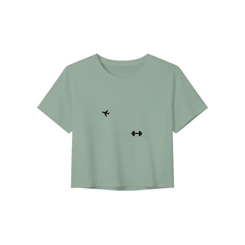 Boardroom Bound Body women's travel crop tee by Dumbbells & Hotels — view 5