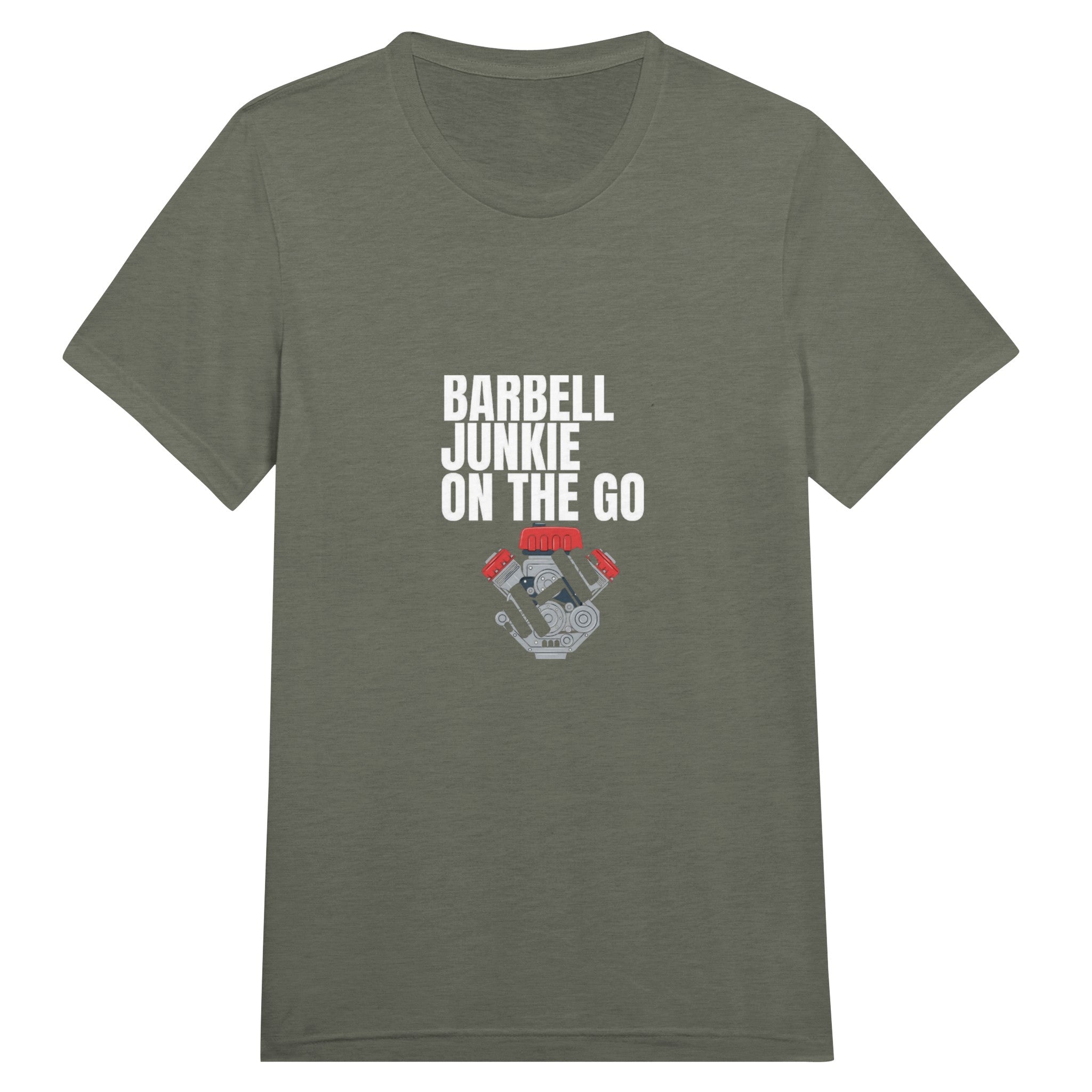 Barbell Junkie on the Go unisex classic travel tee by Dumbbells & Hotels — road warrior gym apparel