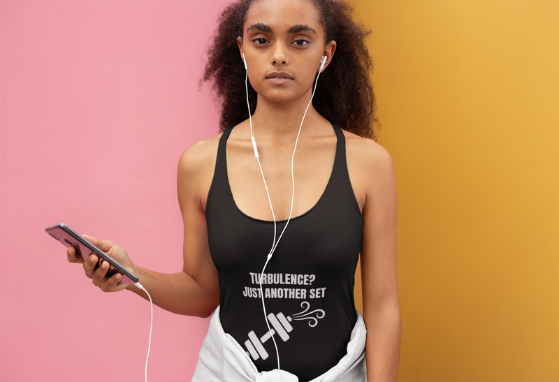 Women's Turbulence racerback tank in Vintage Black - designed by pilots for the hotel gym