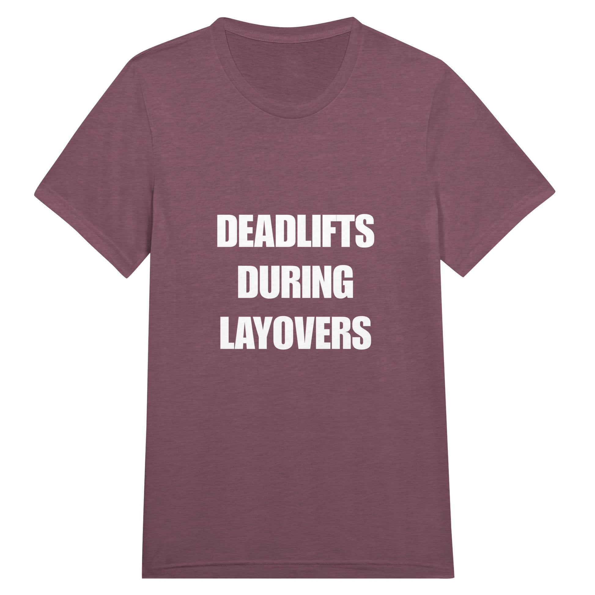 Deadlifts During Layovers travel workout tee — layover-ready capsule-wardrobe apparel designed by pilots | Dumbbells & Hotels
