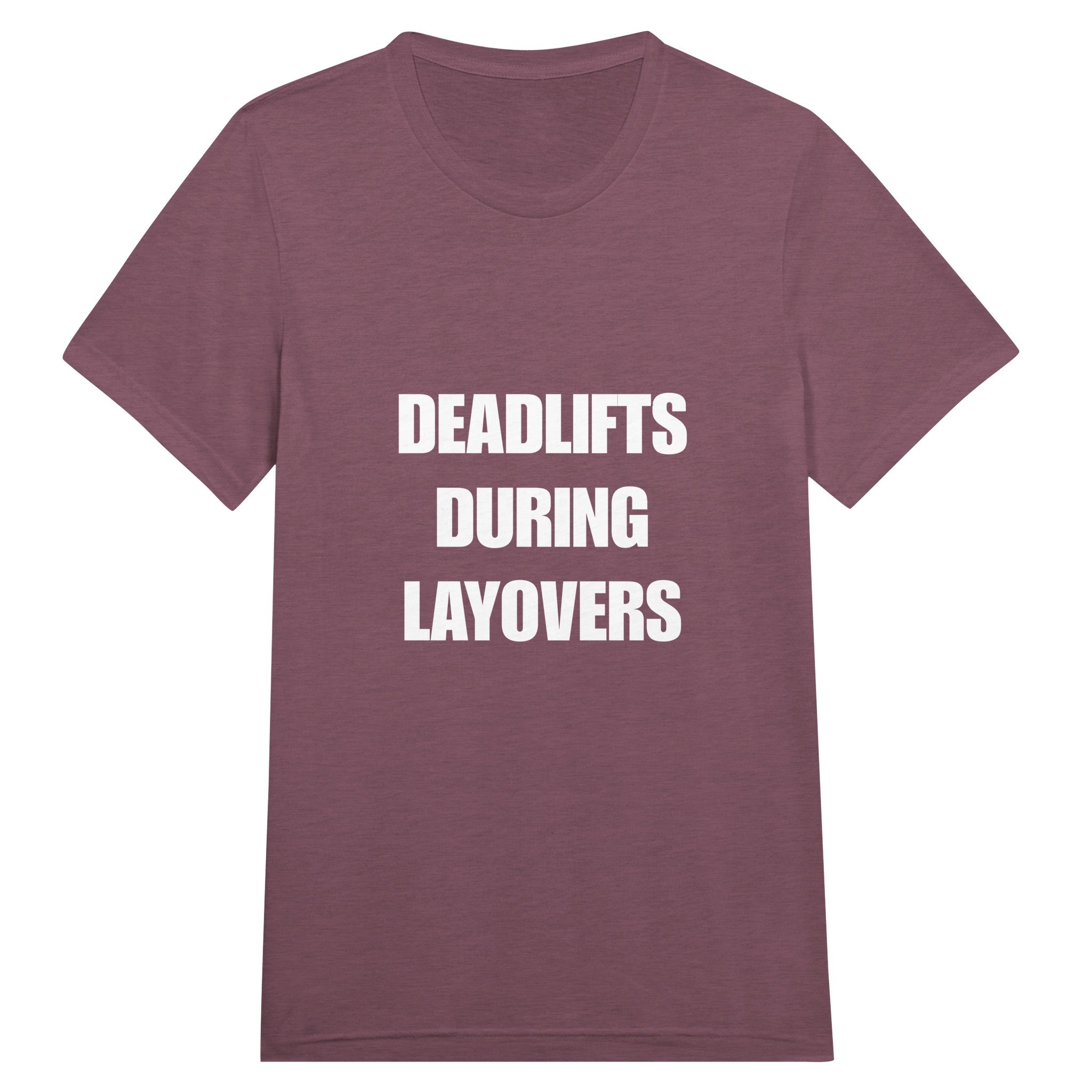 Deadlifts During Layovers travel workout tee — layover-ready capsule-wardrobe apparel designed by pilots | Dumbbells & Hotels