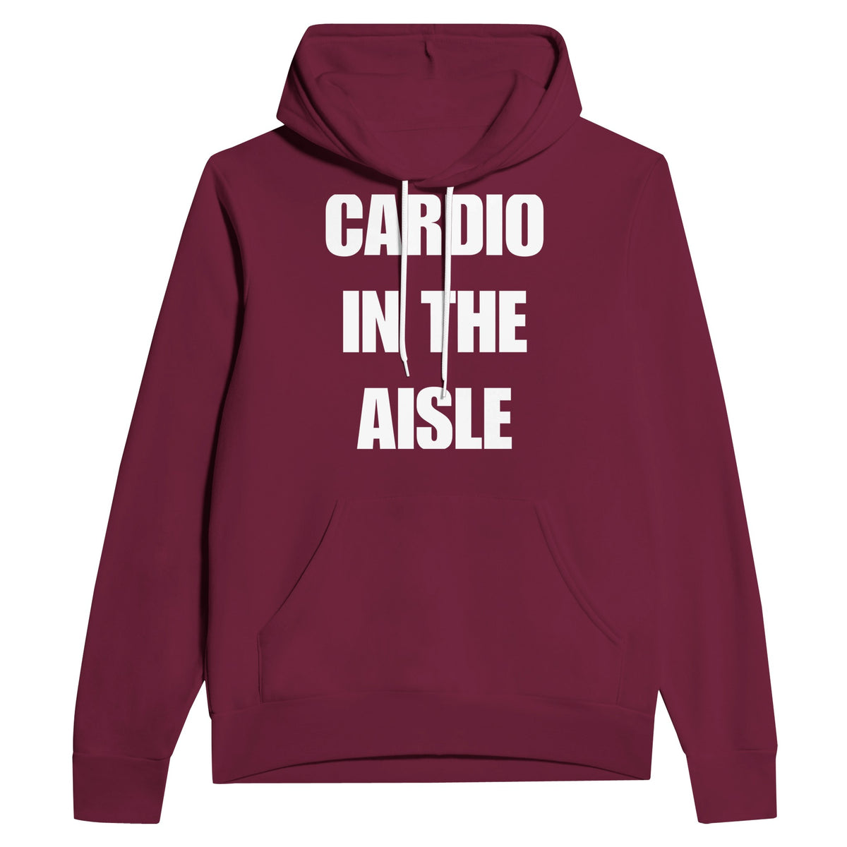 midweight travel hoodie with white Cardio in the Aisle statement print, product view 8