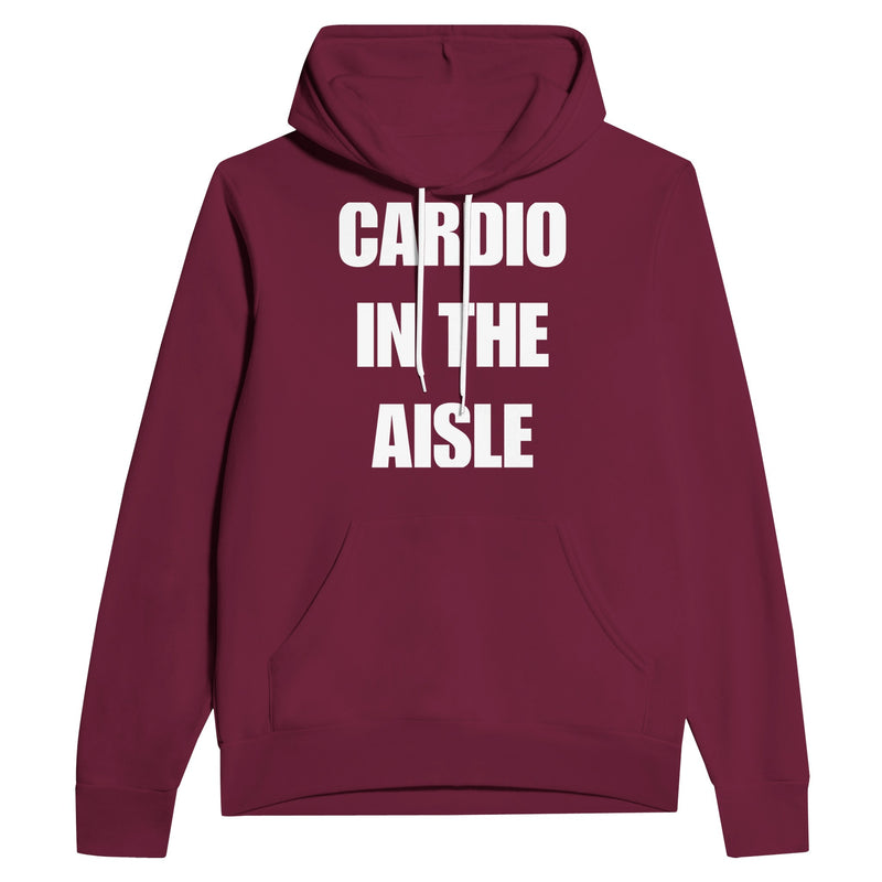 midweight travel hoodie with white Cardio in the Aisle statement print, product view 8